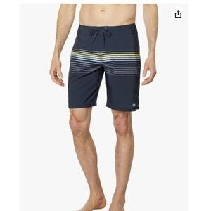 Travis Mathew Sombrero Mens Navy/Yellow‎ Striped Board Shorts Swim Trunks 42 NEW